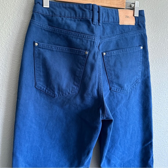 Zara Bright Blue Wide Leg Denim Jeans 6 - Picture 7 of 12